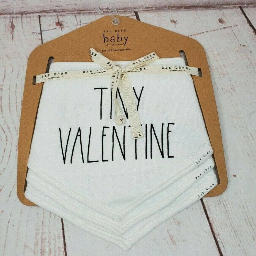 Rae Dunn 3 Baby Bandana Bibs Set Tiny Valentine, Be Mine, My 1st Valentine